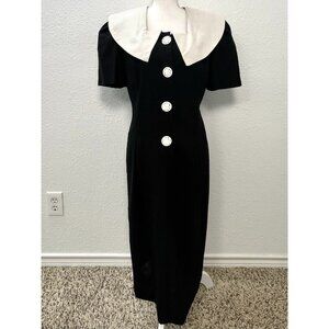 VTG PERIWINKLE Womens XL Black Linen S/S Shirt DRESS Peter Pan Collar Rockabilly